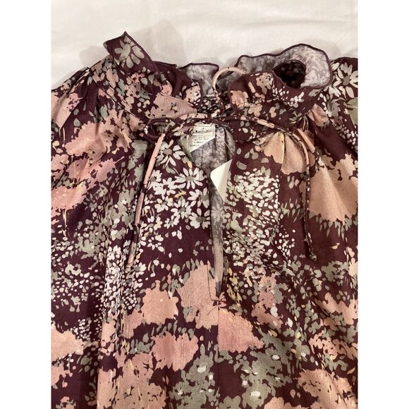 Vintage 70s Sheer Watercolor Floral Print Midi Dress Long Sleeve Tie Neck Ruffle - Picture 11 of 13